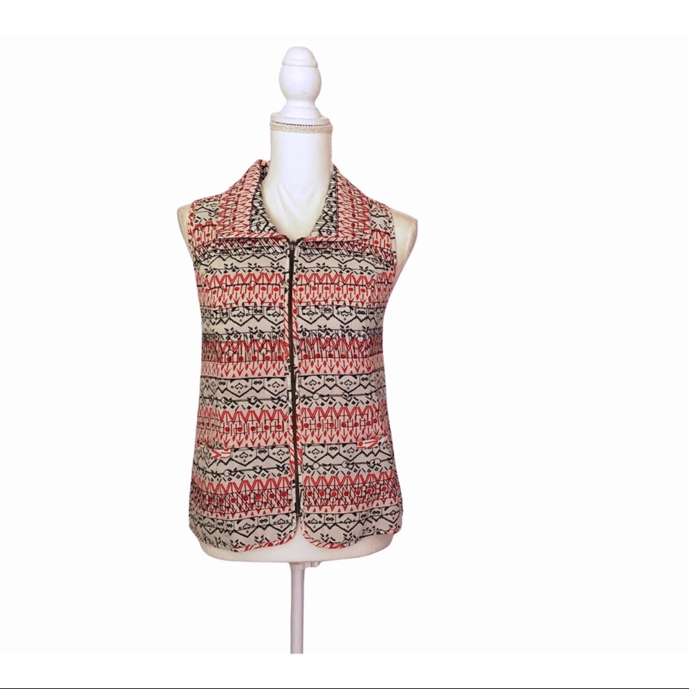Chicos Red Black Sleeveless Vest Jacket Size XS